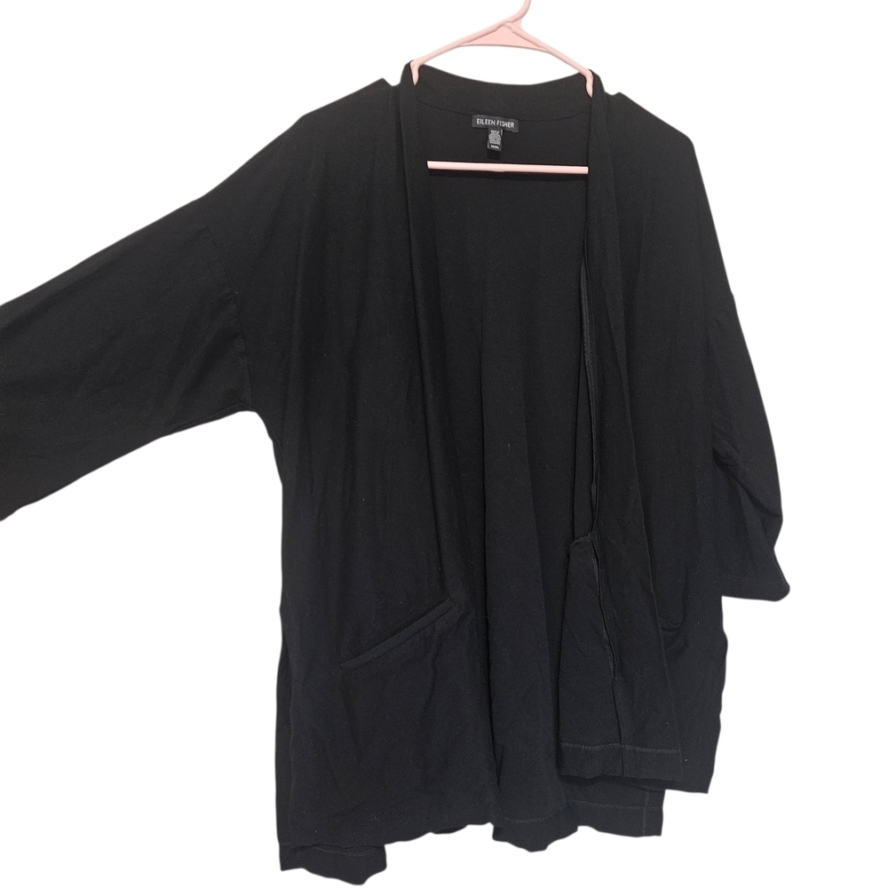 Eileen Fisher Black Open-Front Oversized Lightweight Cardigan Size M